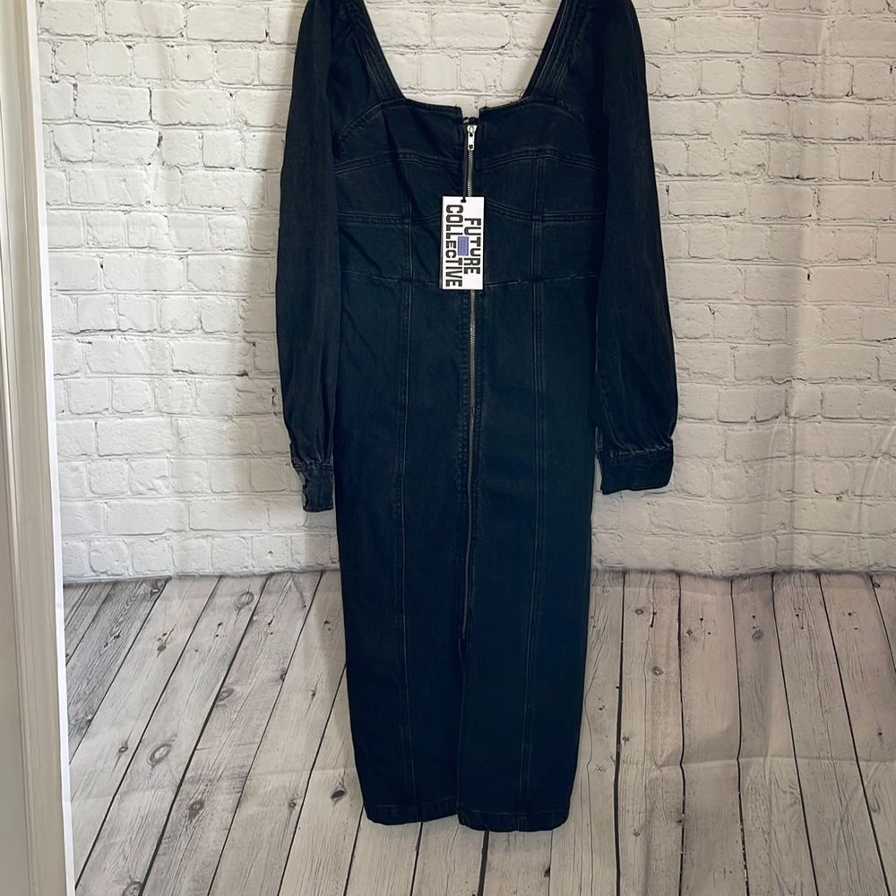 FUTURE COLLECTIVE Women’s Black Long Sleeve Denim Midi Dress size 8